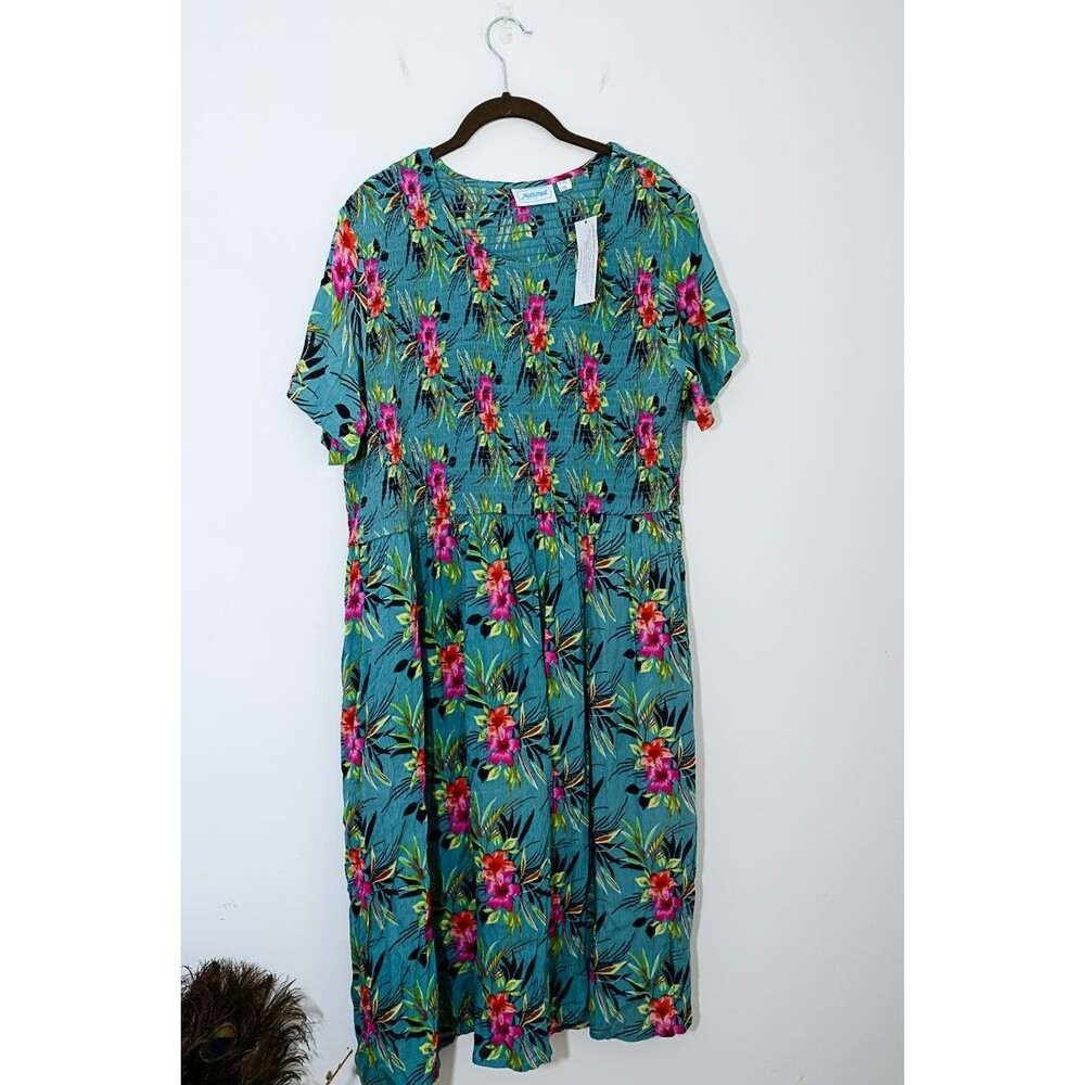 National Maxi Dress Petite XL Smocked Floral NEW Spring Tropical
